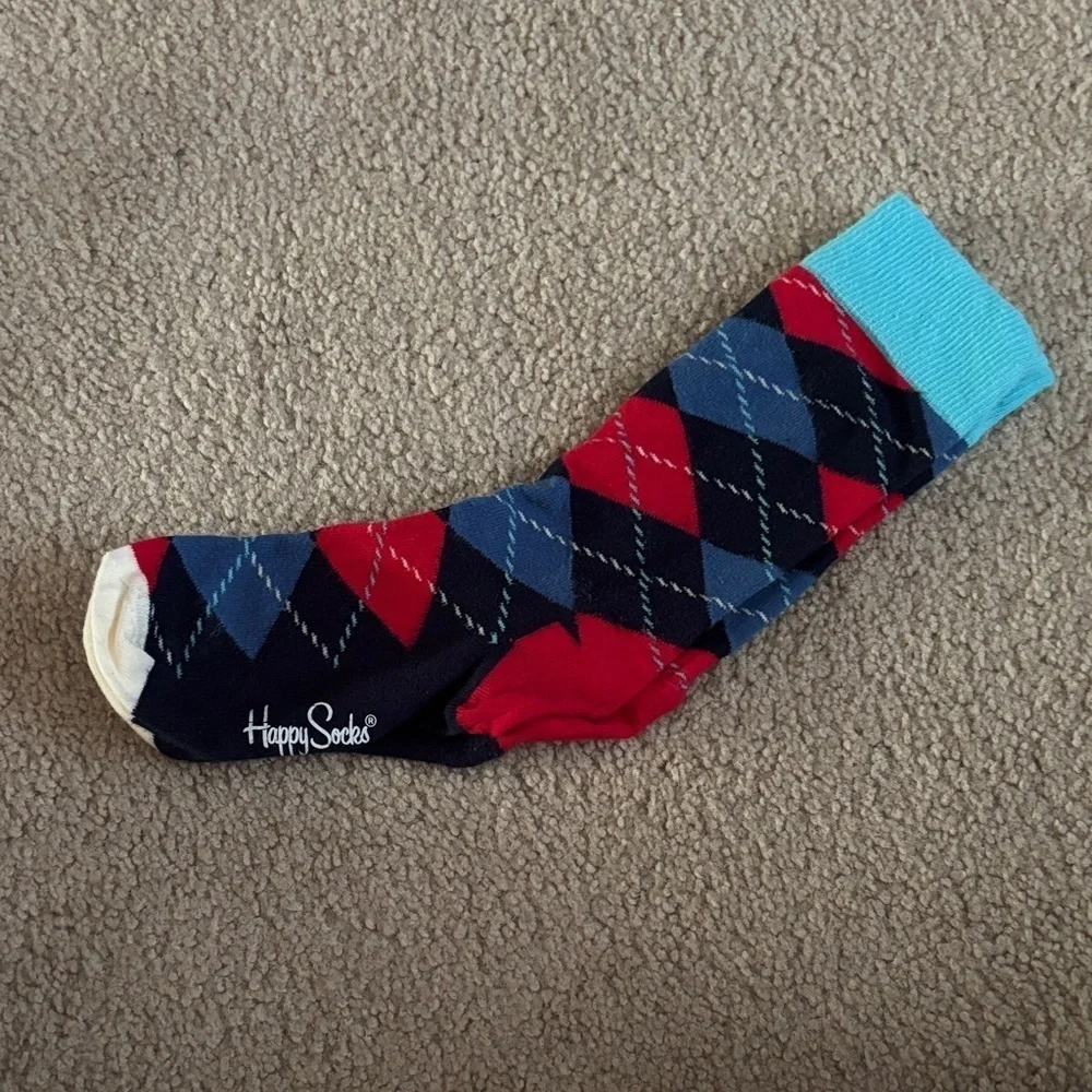 Happy Socks Men's Argyle Crew Socks - Red, Blue, and Black size Large